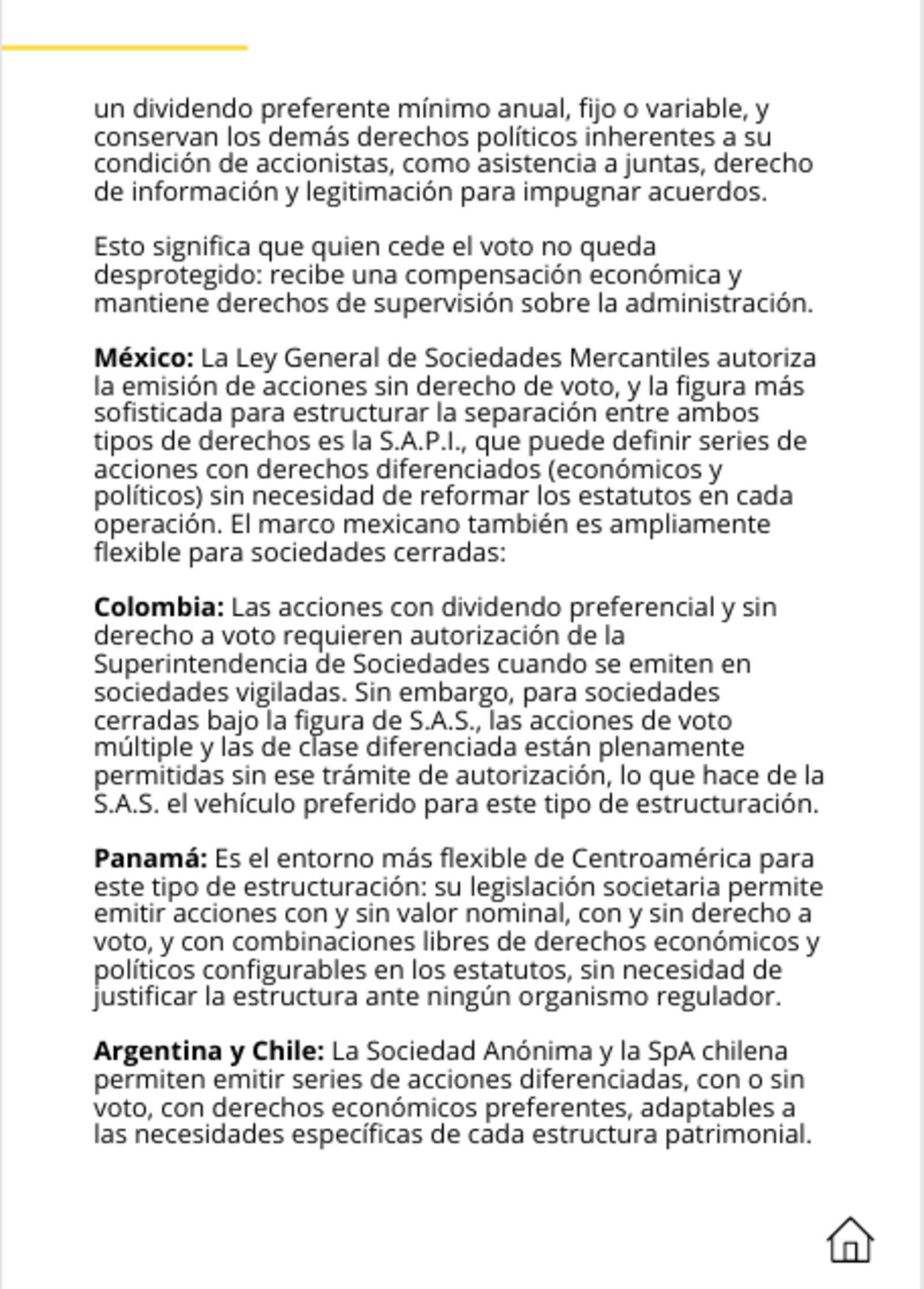 Continuación de la sección de aplicabilidad por país con el tratamiento legal en México, Colombia, Panamá, Argentina y Chile.